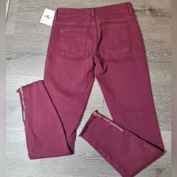 Pistola Caterina Frayed Hem Ankle Zip Burgundy Wine Skinny Jean New Size 25 - Picture 4 of 4